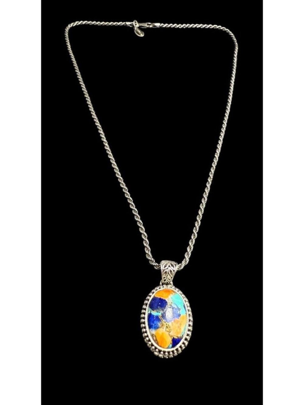 Samuel B Sterling Silver Multi Gemstone Pendant Braided Chain Necklace